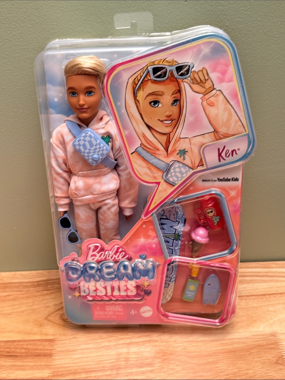 Barbie Dream Besties Ken Doll in Tie-Dye Hoodie with Blue Check Crossbody